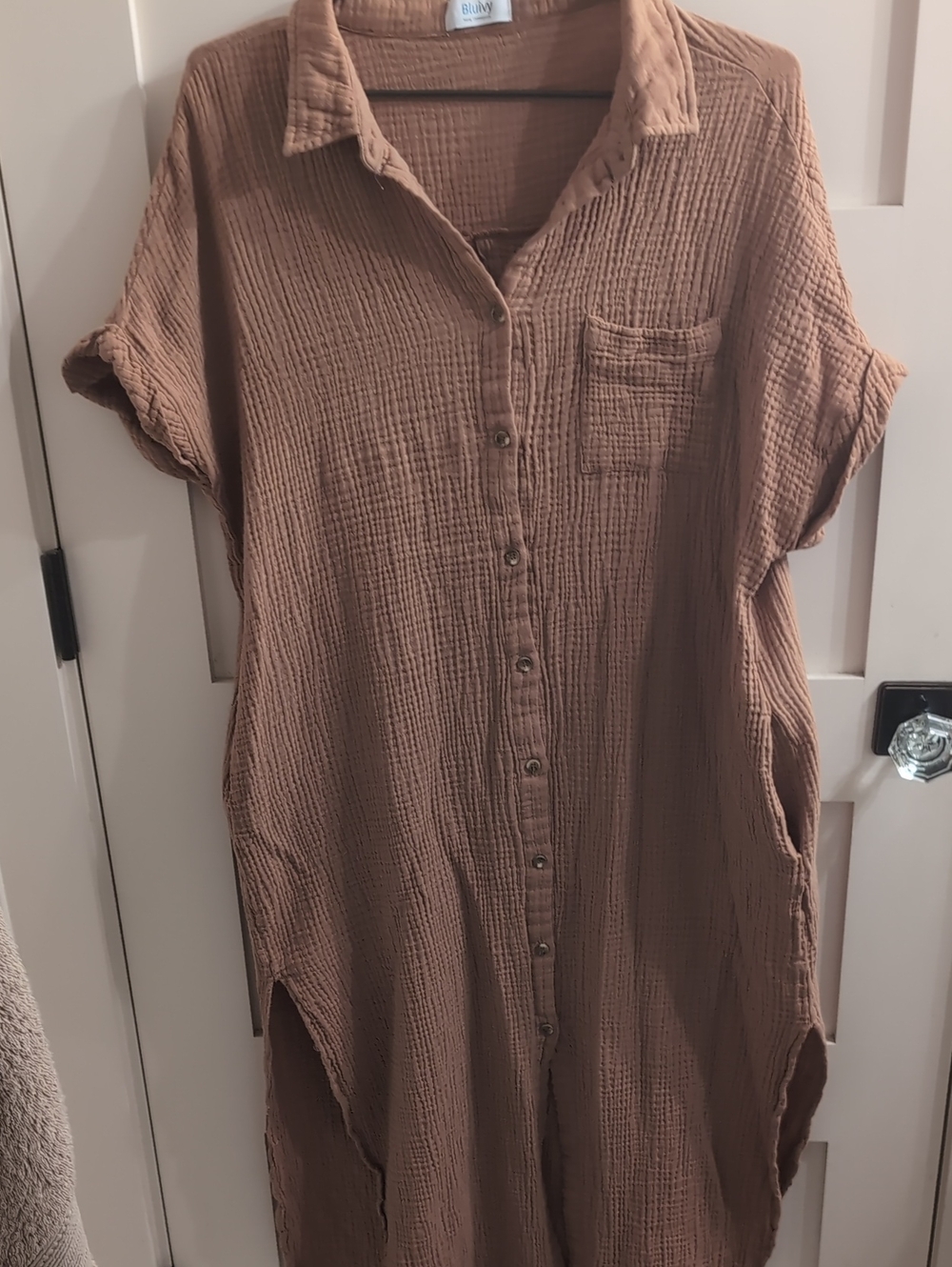 Bluivy Textured Button-Front Maxi Dress in Taupe